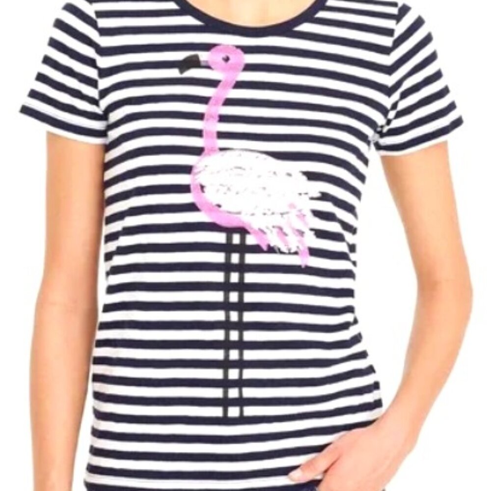 J. Crew Flamingo Shirt Black White Stripes Sequins Size Medium NWOT